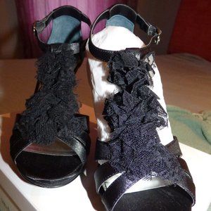 Style & Co Black Satin Sydney Heeled Sandal US 7.5